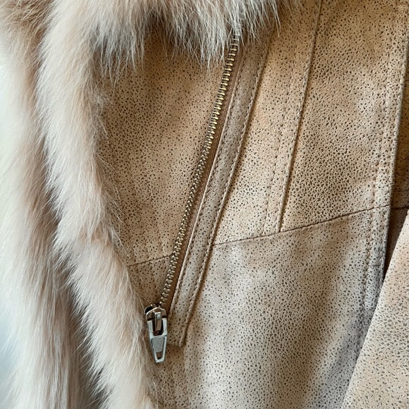🍂Tan Suede Moto Jacket with Real Fox Fur Trim Size M - Picture 7 of 10